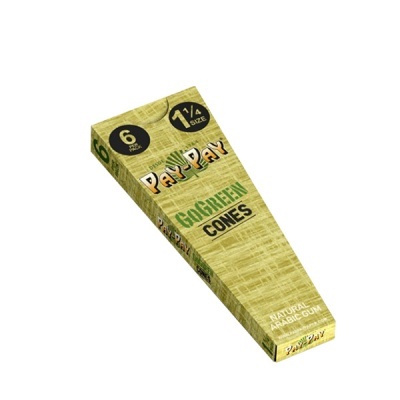 Embalagem verde claro de cones Pay-Pay 1 1/4 com texto e seis unidades