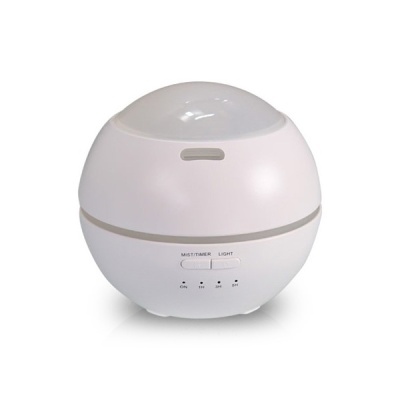 Humidificador esférico branco com botões e indicadores