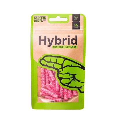 Pacote de filtros híbridos cor de rosa em embalagem verde e castanha