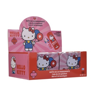 Caixa de pensos rápidos Hello Kitty rosa e vermelho com personagem Hello Kitty