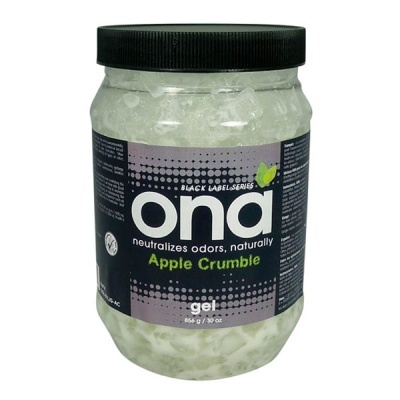 Frasco de gel ONA Apple Crumble com rótulo preto e verde