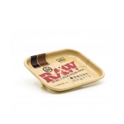 Bandeja para enrolar tabaco Raw bege com logótipo vermelho e padrões castanhos e pretos