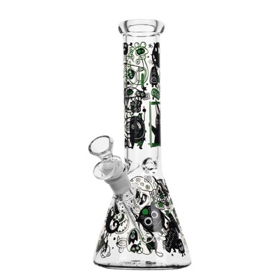 Bong de vidro com padrão animado preto e verde
