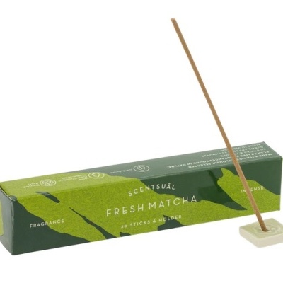 Conjunto de incenso Fresh Matcha com embalagem verde e suporte