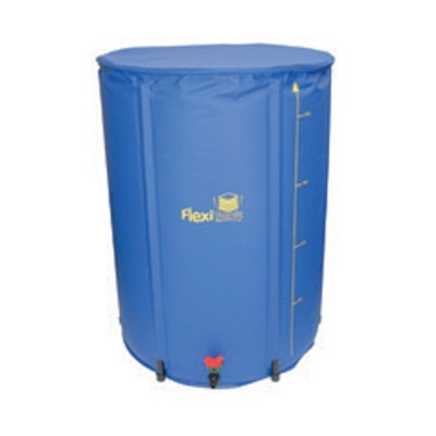 Depósito flexível azul com tampa e marca Flexi