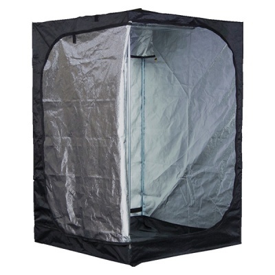 Tenda de cultivo indoor preta com interior prateado refletor e abertura frontal
