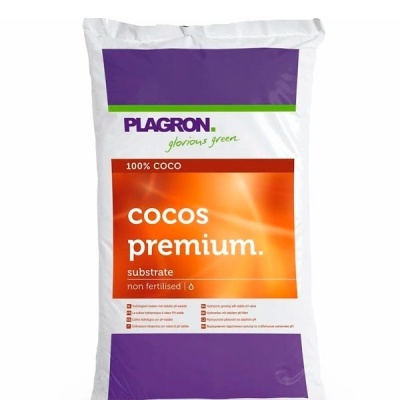 Saco branco com rótulo laranja Plagron Cocos Premium 100% coco para substrato