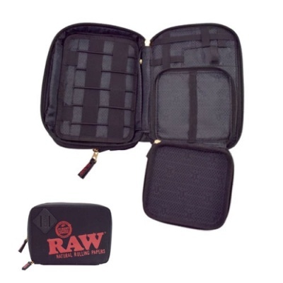 Estojo preto RAW para tabaco ou acessórios com interior compartimentado