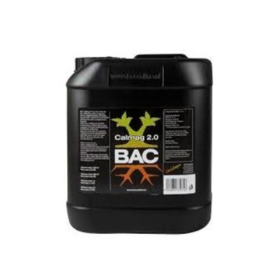 Recipiente plástico preto com etiqueta preta e texto Calmag 2.0 BAC