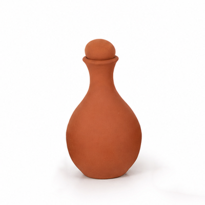 frasco de terracota castanha alaranjada com tampa arredondada