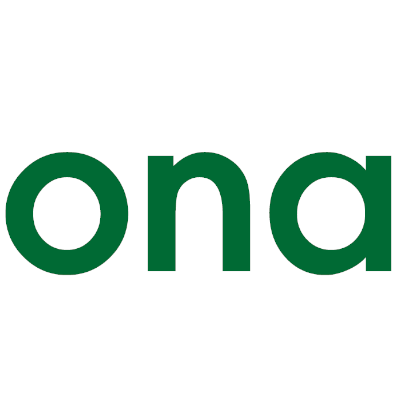Logotipo com letras verdes 'ona' em fundo branco