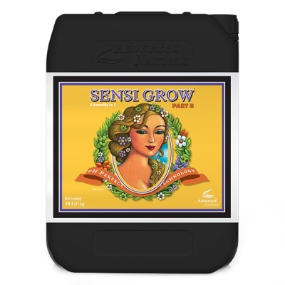 Recipiente plástico preto com etiqueta amarela e rosto de mulher, produto SENSI GROW PART B
