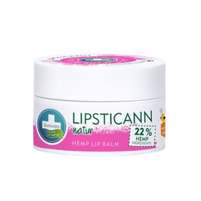 Bálsamo labial Lipsticann Natur em pote branco com rótulo rosa e verde