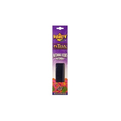 Embalagem de papel cartão roxa com texto e bolsa preta com fecho zíper