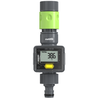 Contador digital de água Meliflór com visor LCD e adaptadores preto e verde