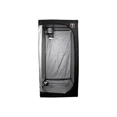 Tenda de cultivo interior preta e prata com fecho de correr
