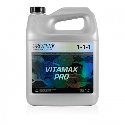 Recipiente cinzento de 4 litros com rótulo VITAMAX PRO GROTEK