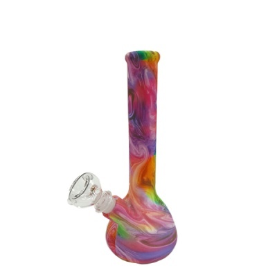 Bong de vidro colorido com padrão ondulado e encaixe transparente