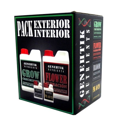 Pack de produtos para cultivo GENETHIK NUTRIENTS com garrafas e embalagem preta