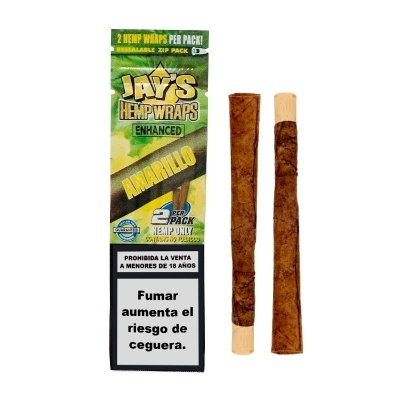 Embalagem Jays Hemp Wraps Enhanced Amarillo com dois wraps marrons