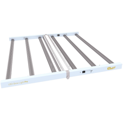 Luz LED cultivação profissional branca com barras cinzentas e texto dourado