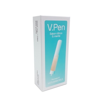 Caixa branca de V.Pen sabor cítrico e menta com embalagem azul