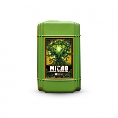 Recipiente verde de plástico com etiqueta frontal de árvore e texto MIC100 MICRO