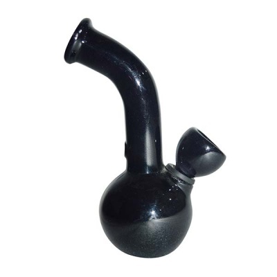 Cachimbo de vidro preto com base redonda