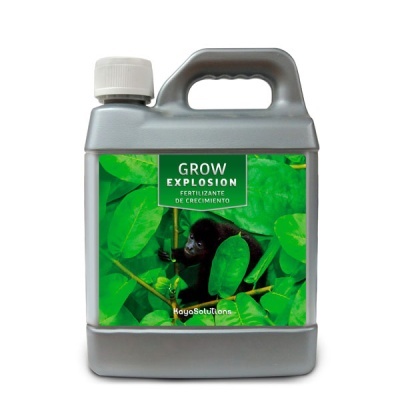 Recipiente plástico cinzento com rótulo verde e imagem de folhas e gorila