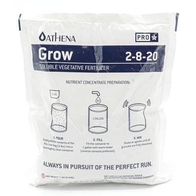 Saco de fertilizante solúvel ATHENA PRO Grow 2-8-20 branco e azul
