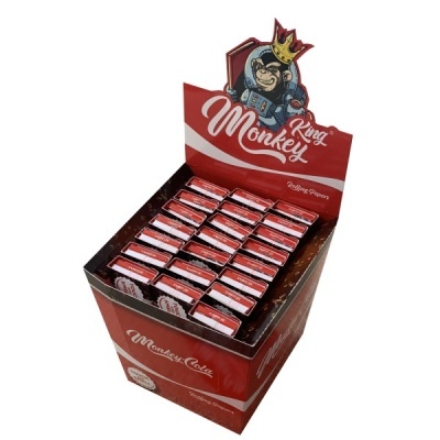 Caixa com rolos de papel King Monkey vermelhos e brancos