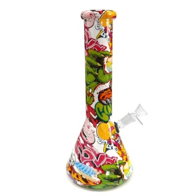 Bong de vidro decorado com padrão grafiti colorido