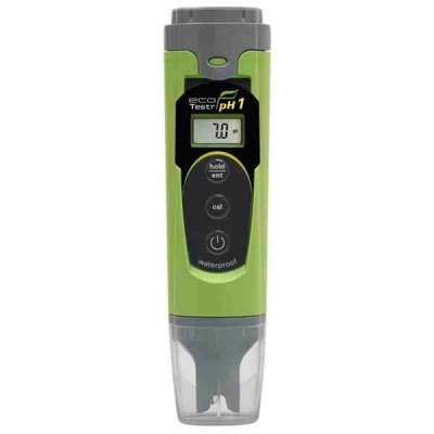 Medidor digital de pH verde com ecrã e botões cinza
