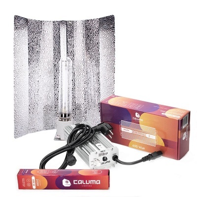 Conjunto de iluminação grow com refletor texturizado, lâmpada e transformador