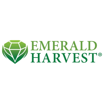 Logótipo verde da EMERALD HARVEST com esmeralda estilizada