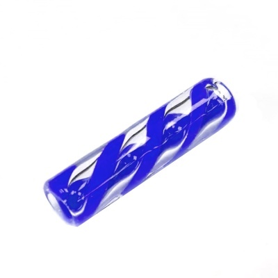 Tubo de vidro transparente com padrão espiral azul e branco