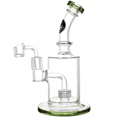 Bong de vidro transparente com base e detalhes em verde