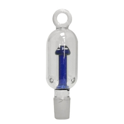 Peça de vidro com interior azul em forma de seta e anel no topo