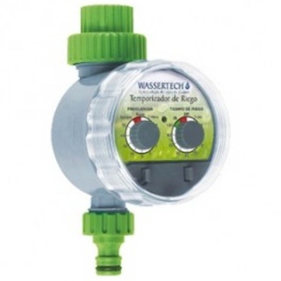 Temporizador de rega WASSERTECH cinza com botões verdes e mostrador transparente