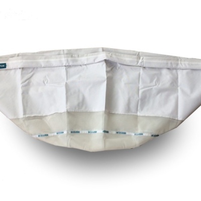 Saco de tecido branco com parte inferior transparente e etiqueta ICE-O-LATOR