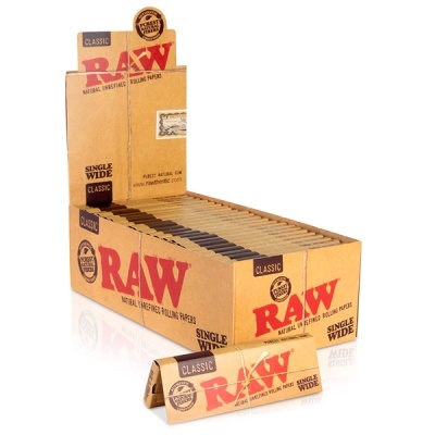 Pacotes RAW Classic Single Wide de papel de enrolar na caixa de cartão castanha