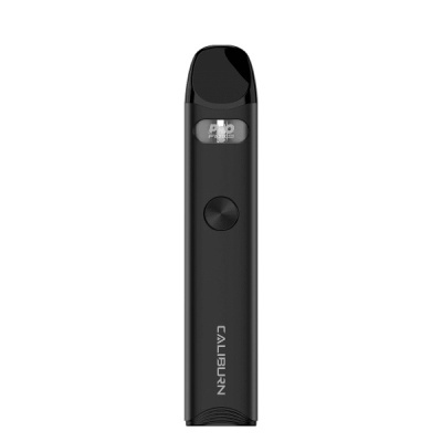 Dispositivo vapeador preto com visor e botão circular