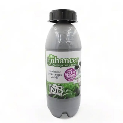 Frasco cinzento com rótulo branco e verde e tampa preta