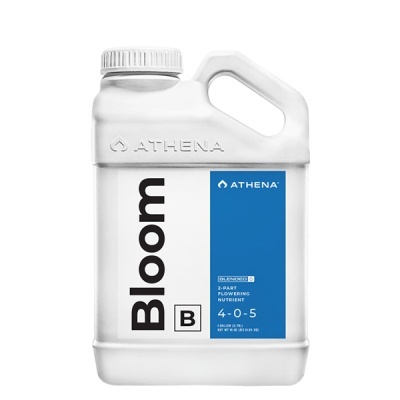 Recipiente branco de nutriente para plantas Athena Bloom B com rótulo azul.