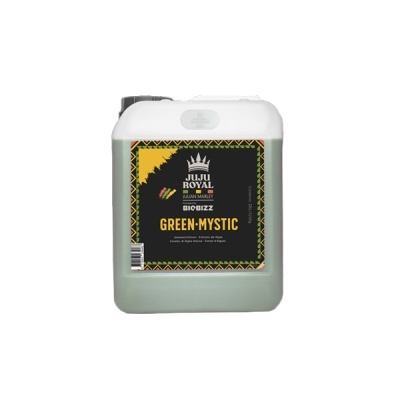 Recipiente plástico com líquido verde e etiqueta preta colorida JUJU ROYAL GREEN MYSTIC