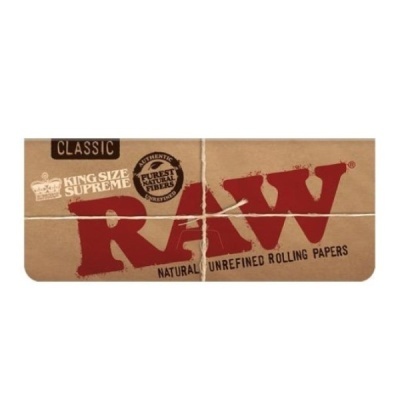 Embalagem RAW Classic King Size Supreme de papel de enrolar castanha com texto vermelho e branco