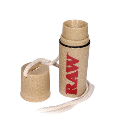 Estojo RAW cilíndrico bege claro com tampa e cordão branco