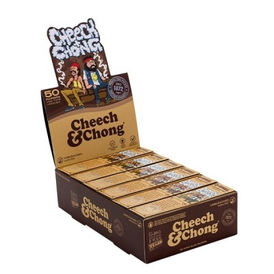 Caixa de papéis de enrolar Cheech & Chong com ilustração dos personagens