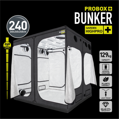 Tenda de cultivo preta e branca Probox Bunker 240x240x240 cm com janelas