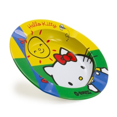 Prato metálico colorido com desenho Hello Kitty e sol sorridente